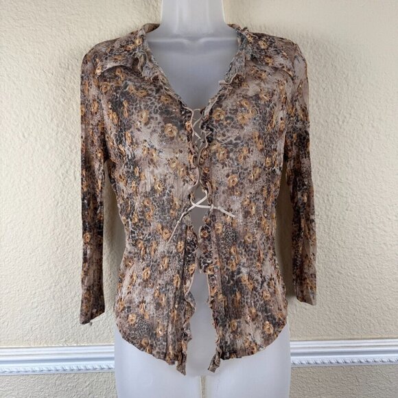 Vintage Y2K Forever 21 Lace-Up Front Sheer Blouse Boho Floral SZ Medium RARE - Picture 1 of 8